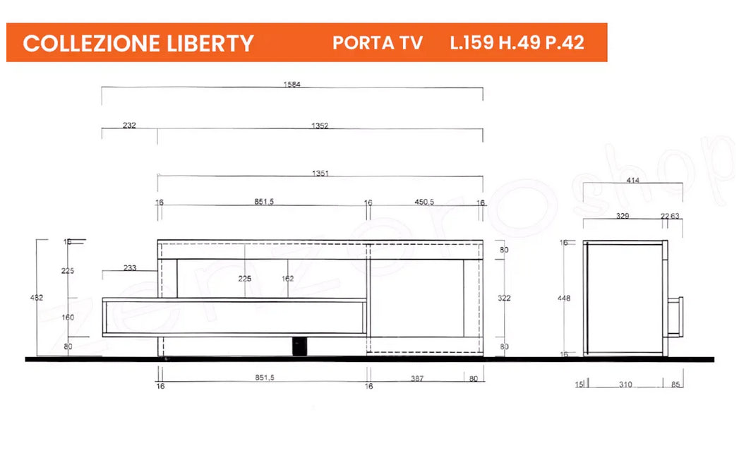 Porta tv design moderno in finitura Lava e Mercure, 1 anta 1 cassetto, ZLCFREEPTV2 