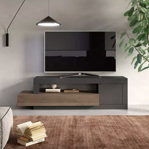 Porta tv design moderno in finitura Lava e Mercure, 1 anta 1 cassetto, ZLCFREEPTV2 