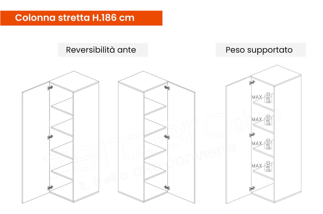 Libreria con anta e vani a giorno, finitura Ardesia e Gesso, ZLCINFNLIB02