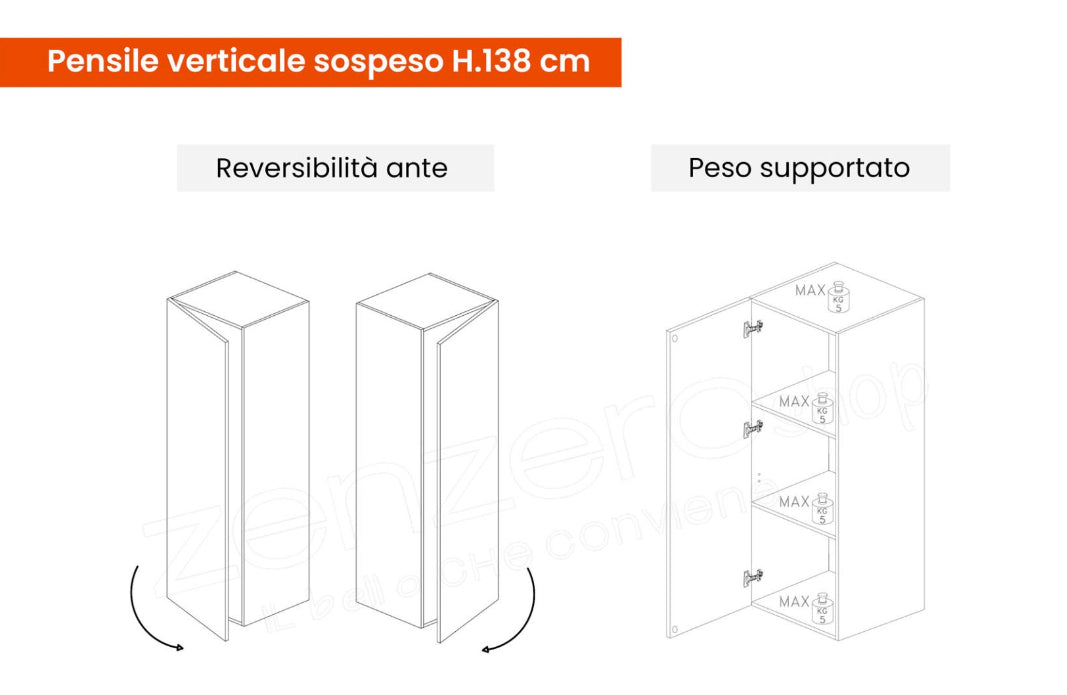 Colonna da bagno sospesa, finitura Mercure, ZLCINFPENBA2