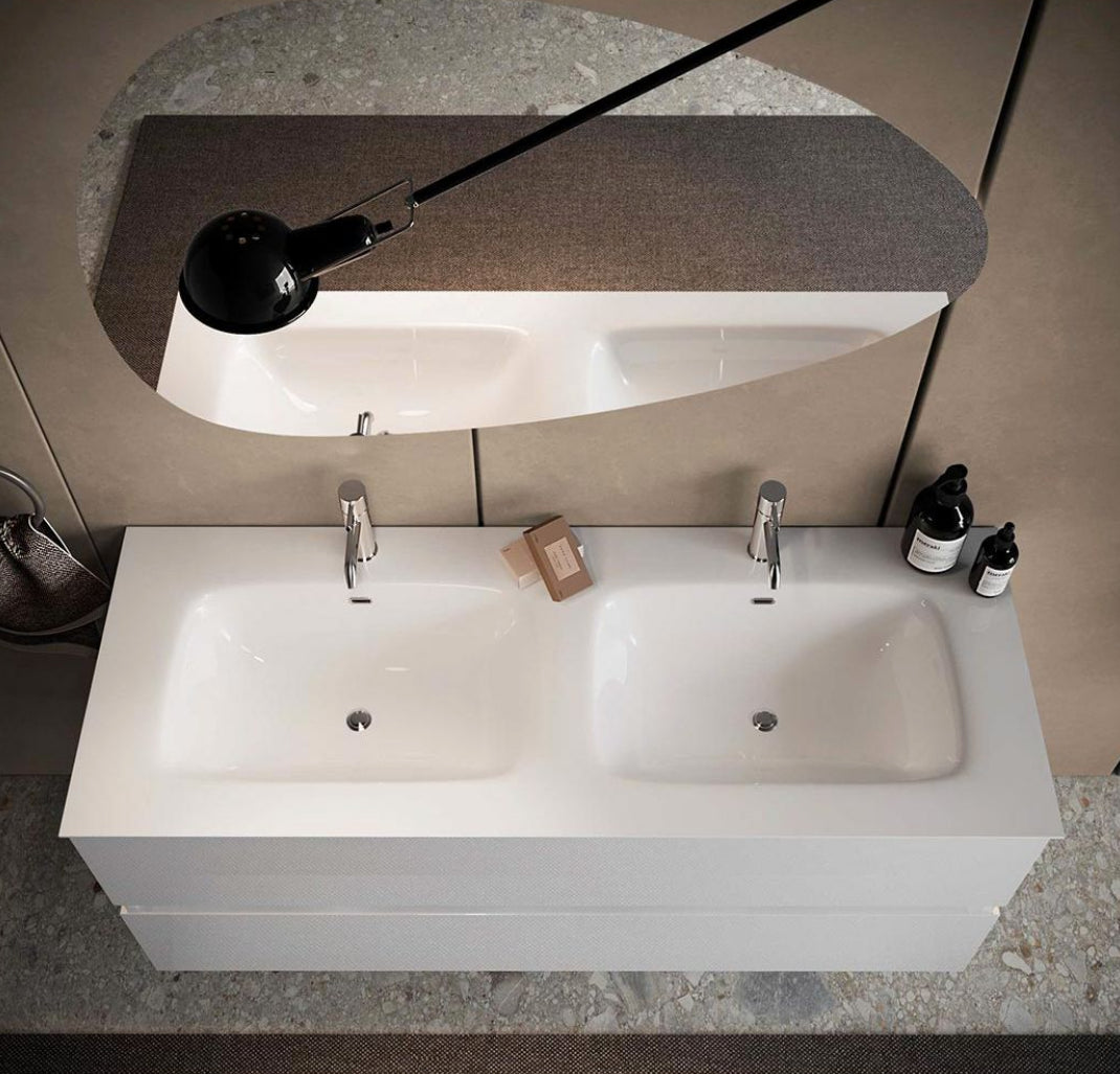 Mobile da bagno sospeso con 2 cassetti, bianco lucido