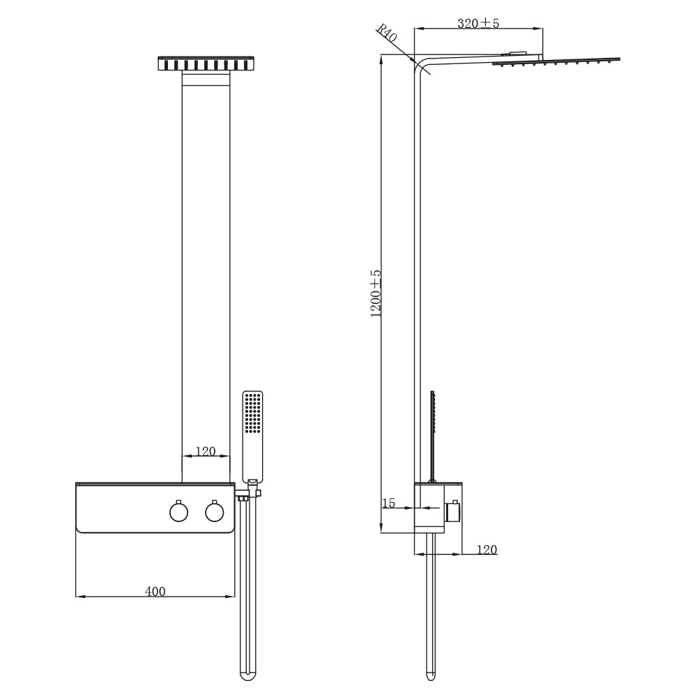 Colonna doccia 015 acciaio inox spazzolato 2 funzioni top acciaio inox l40xp42xh120