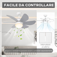 Ventilatore a Soffitto con Luce LED e Interruttore a Catena Ø76x41.5 cm in MDF e Acrilico Grigio e Bianco