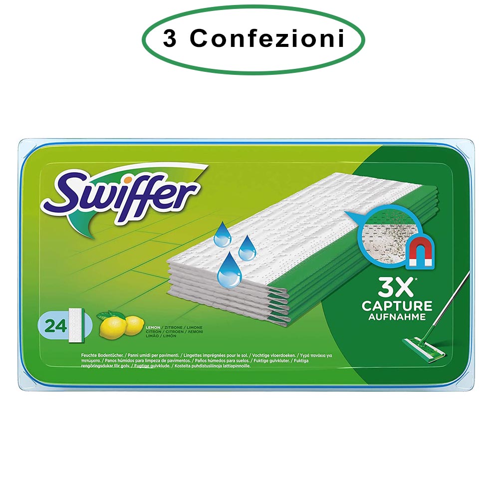 Swiffer wet panni umidi lavapavimenti per scopa al limone 3 confezioni da 24 panni