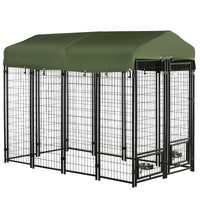 Kennel per  Cani da Esterno 244x122x183 cm in Acciaio e Tessuto Oxford Verde