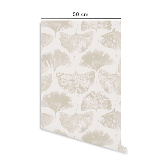 Carta da parati adesiva Gingko Leaf  in vinile ecru - 1 rotolo 50x300 cm - Decochic