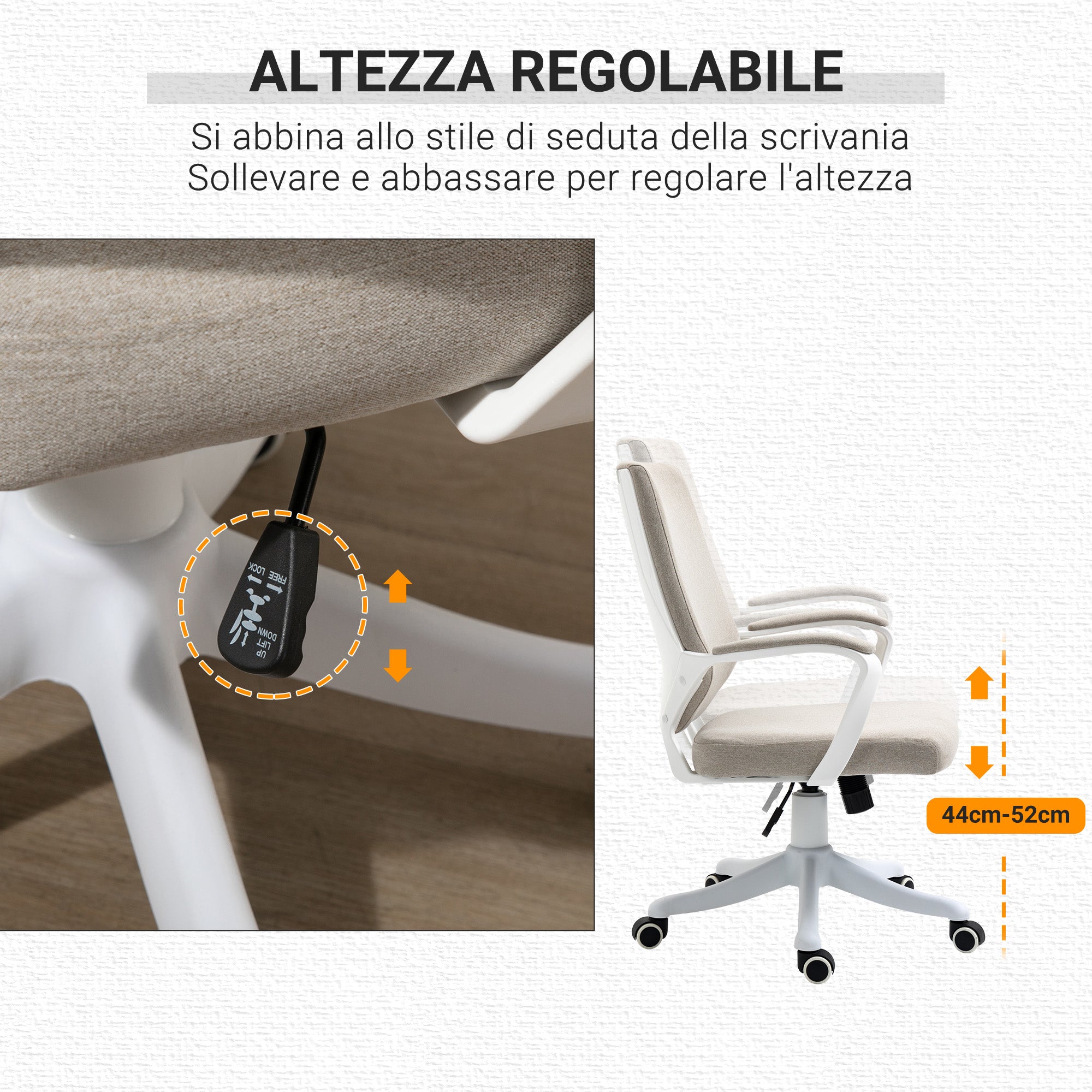 Sedia Operativa Ergonomica Regolabile Funzione Dondolo Beige e Bianco