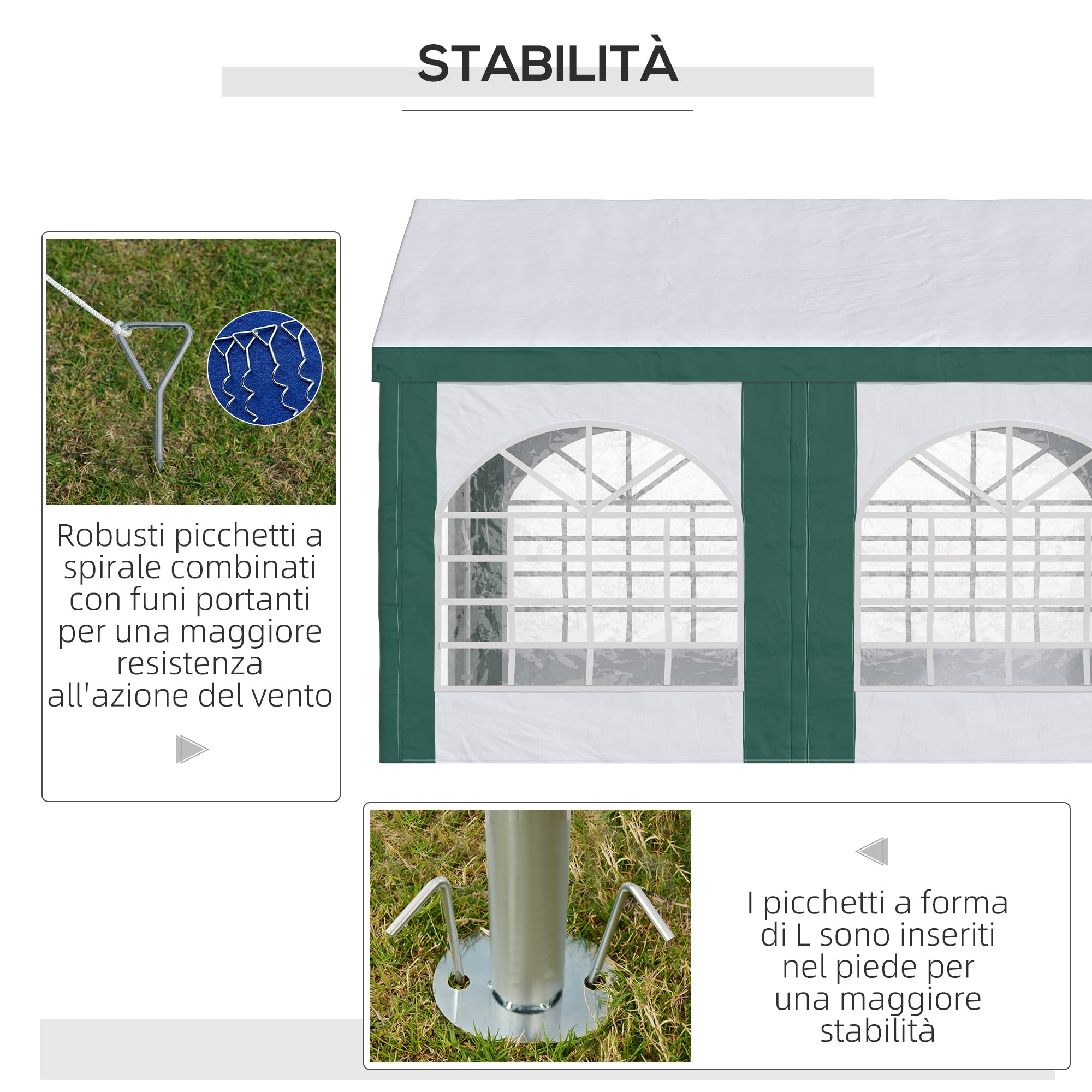 Tendostruttura max 12 Persone 400x295x285 cm con Doppio Ingresso Bianco e Verde