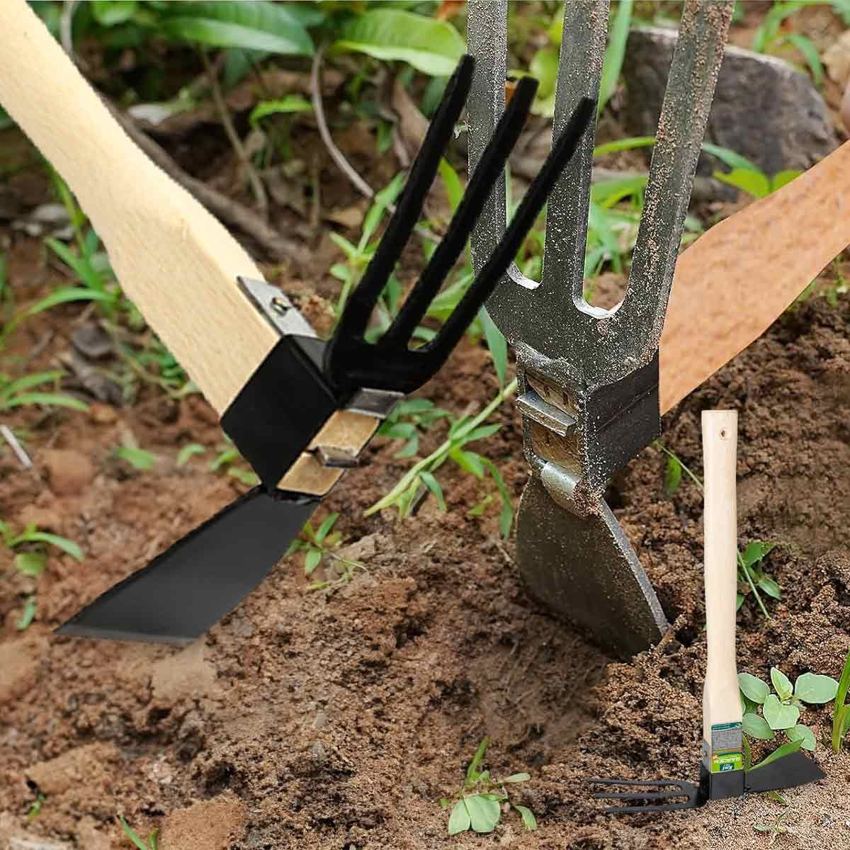 Zappa a Doppia Testa in Acciaio con Manico in Legno L38 x W6.5 x H23.5cm Strumento di Trapianto di Giardino Domestico