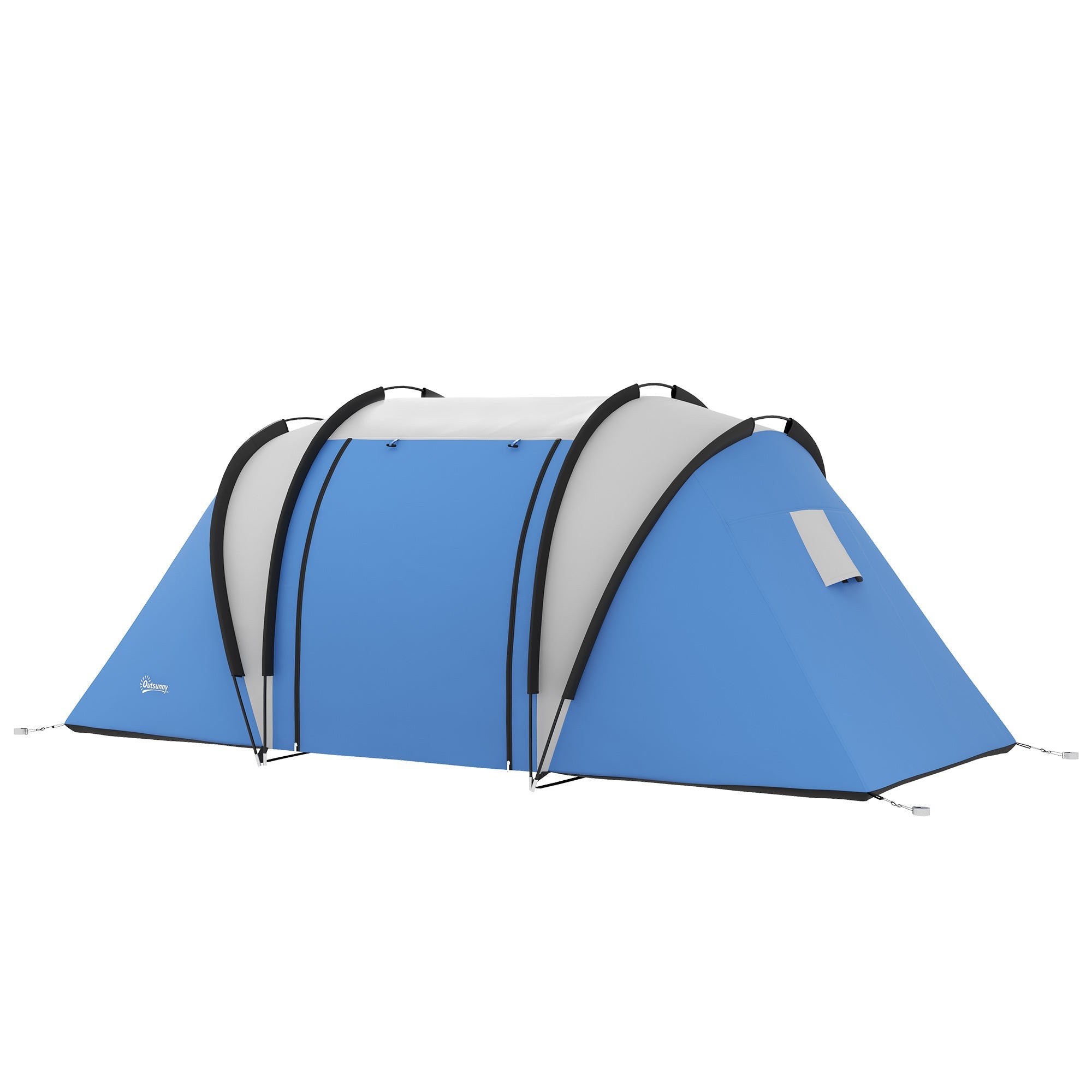 Tenda da Campeggio 2 Posti Impermeabile con 2 Stanze Borsa di Trasporto 220x450x180 cm in Poliestere Blu