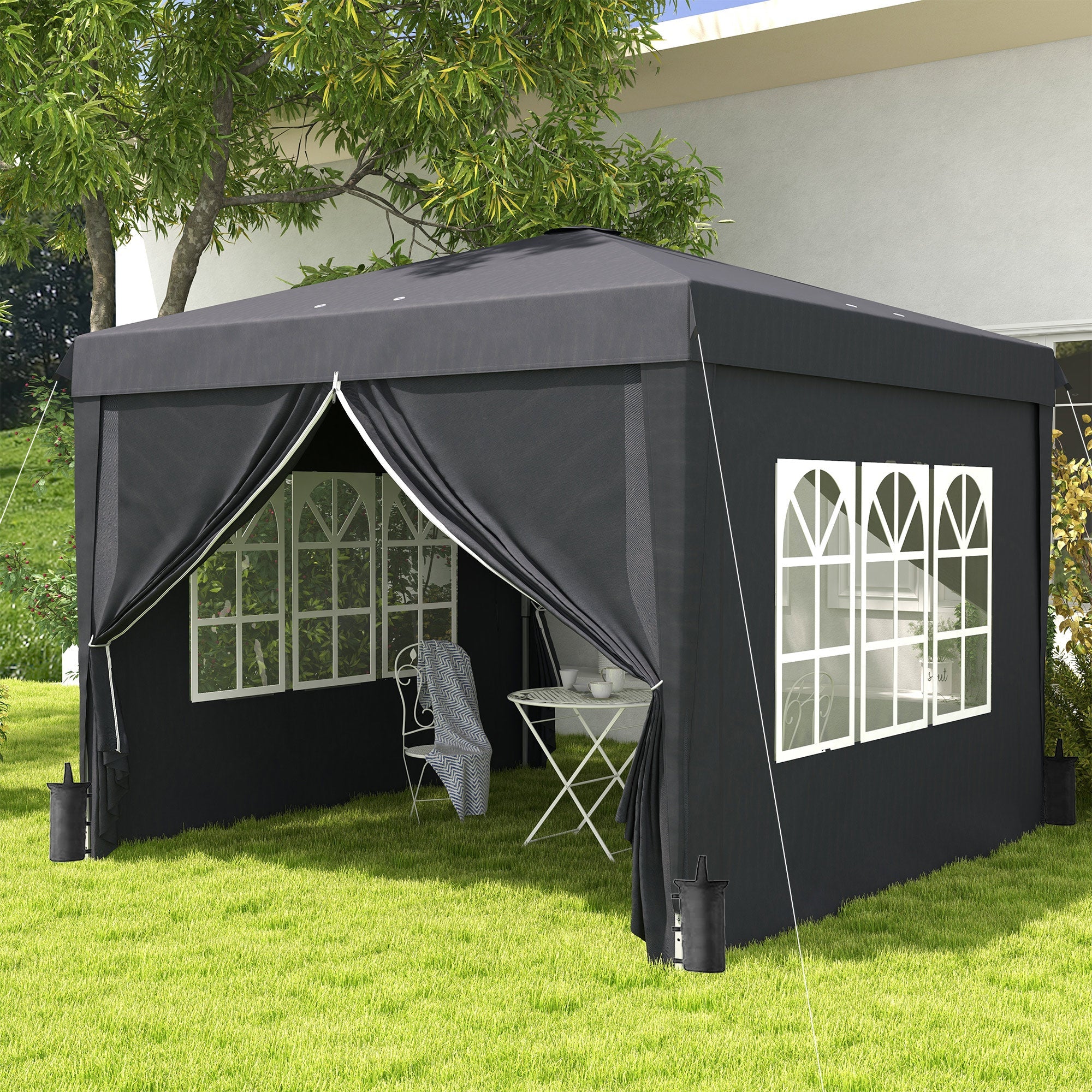 Gazebo Pieghevole 3x3m in Metallo Grigio