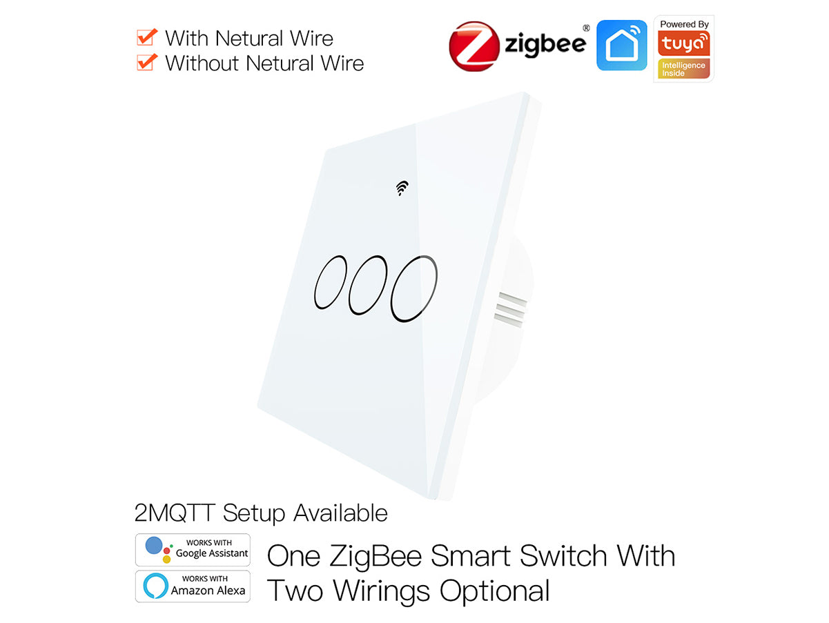 ZigBee Interruttore Smart Da Parete Con 3 Tasti Touch Con Pannello in Cristallo App Tuya Colore Bianco Scatola 503