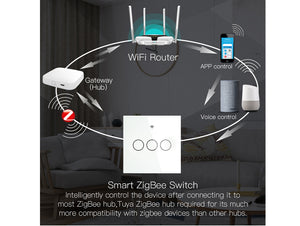 ZigBee Interruttore Smart Da Parete Con 3 Tasti Touch Con Pannello in Cristallo App Tuya Colore Bianco Scatola 503