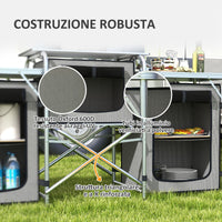 Cucina da Campeggio Pieghevole 3 Piani 172x48x119 cm Grigio e Argento