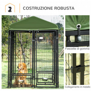 Kennel per  Cani da Esterno 244x122x183 cm in Acciaio e Tessuto Oxford Verde