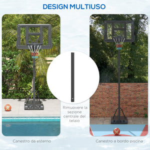 Canestro da Basket Esterno Altezza Allungabile 195-370 cm in Acciaio e Plastica Nero