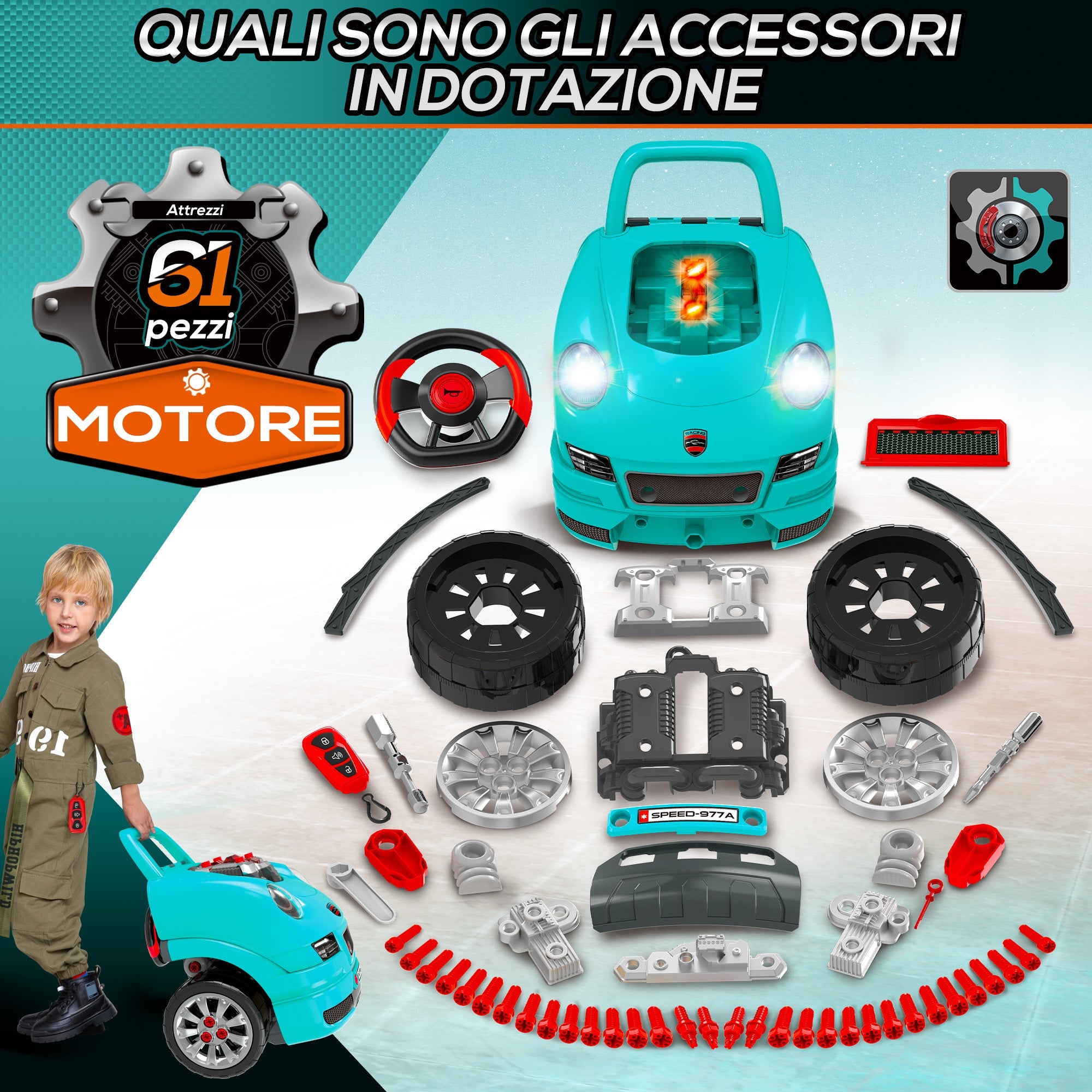 Officina Camion Giocattolo per Bambini 40x39x47 cm con 61 Accessori Nero e Azzurro