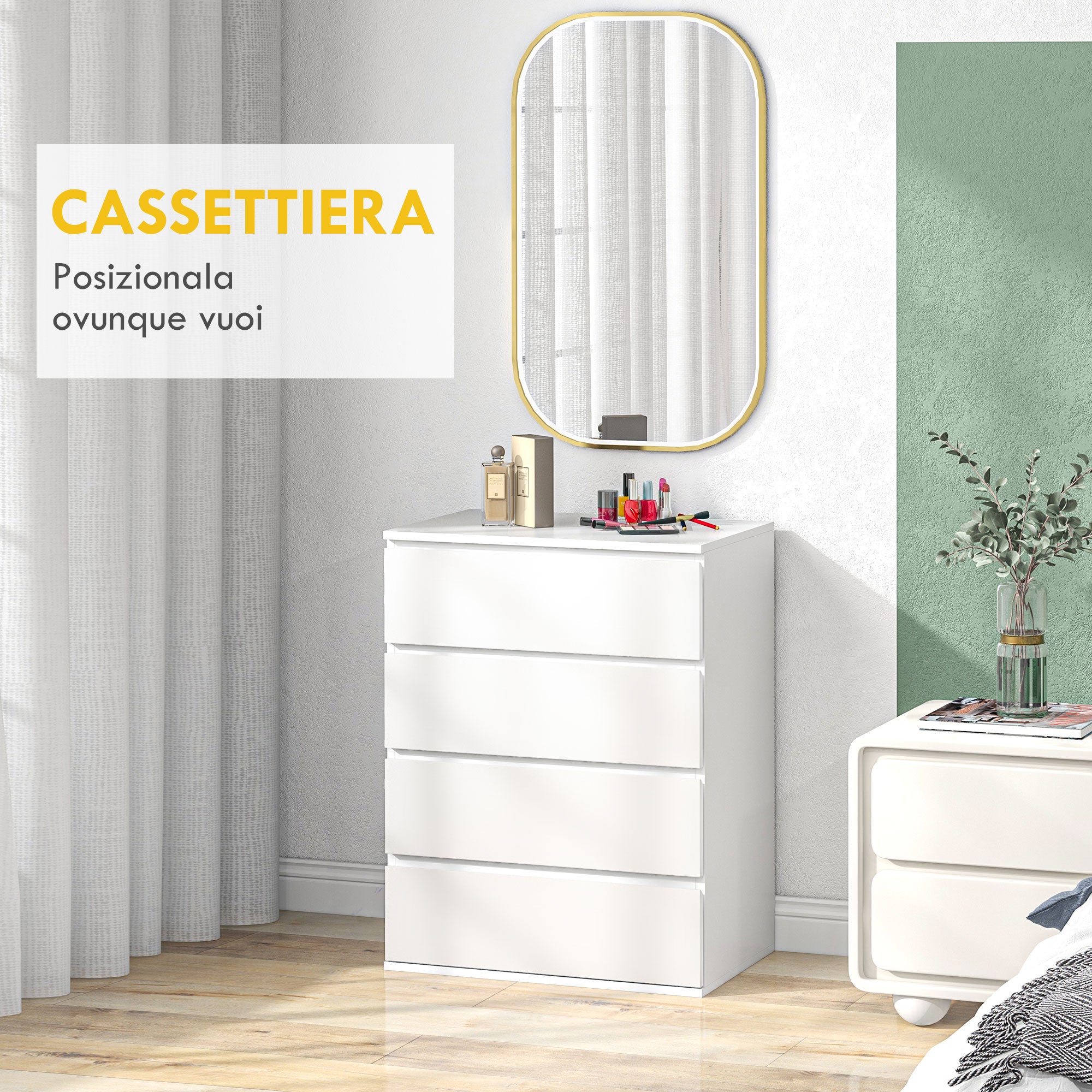 Cassettiera 4 Cassetti 60x40x80 cm in Truciolato Bianco