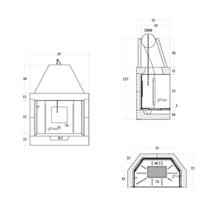 Camino legna prefabbricato ghisa focolare aperto m100 tgh riscaldamento