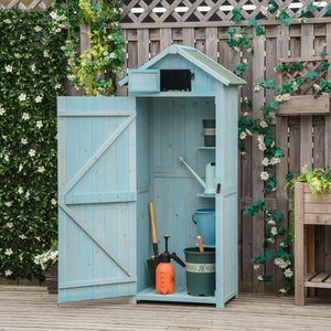 Casetta Box da Giardino Porta Attrezzi 77x54,2x179 cm 3 Ripiani  in Legno Blu