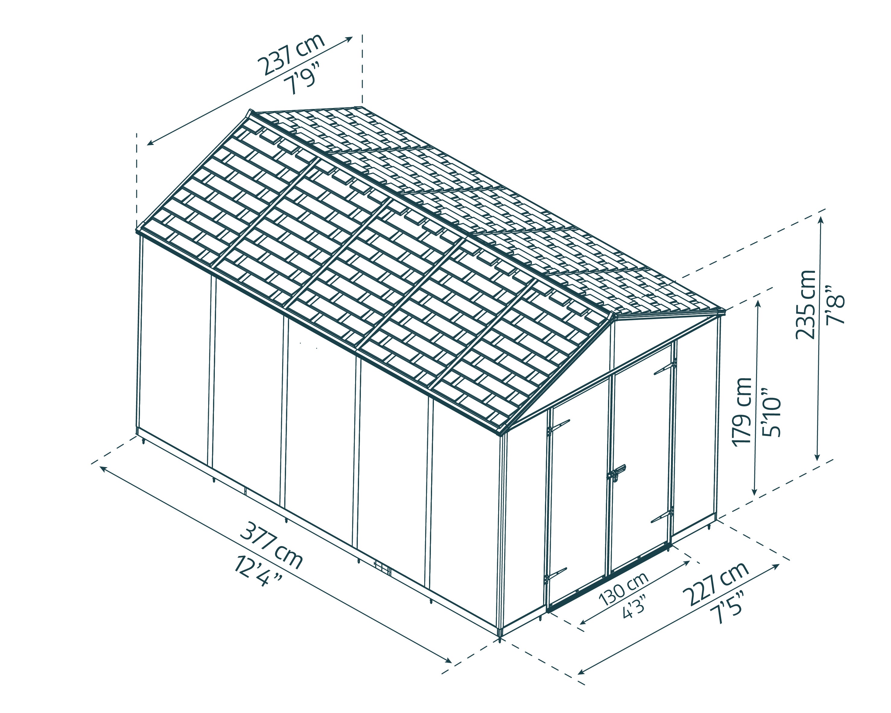 Casetta Da Giardino in Policarbonato Ultra Resistente Rubicon  377X237X235 cm Grigio Scuro