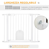 Cancelletto di Sicurezza per Cani con Porta Piccola Regolabile e Chiusura Automatica 75-103x76 cm Bianco