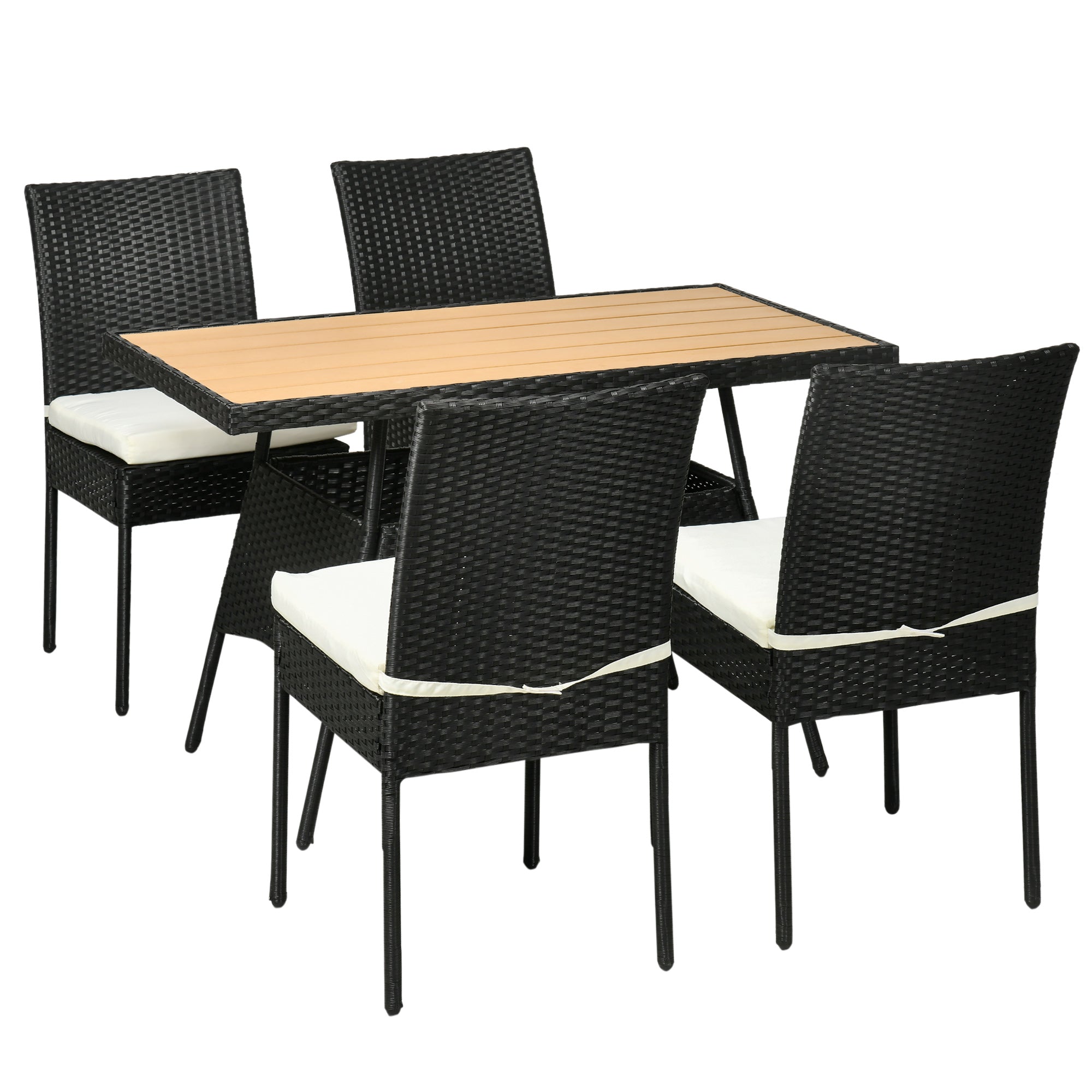 Set Tavolo e 4 Sedie da Giardino in Acciaio e Rattan PE Nero