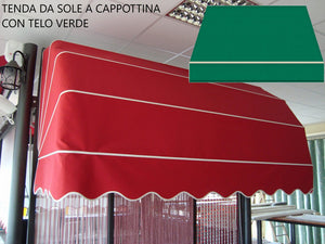 Tenda Sole Cappottina 4 Raggi, Telo PVC Verde, Largh 2,50 x Sporgenza 1,20, UV-Resistente Giardino, Balcone