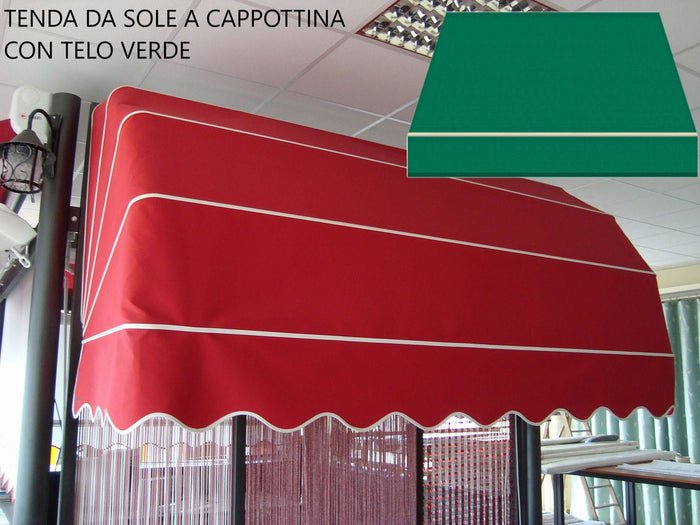 Tenda Sole Cappottina 4 Raggi, Telo PVC Verde, Largh 2,50 x Sporgenza 1,20, UV-Resistente Giardino, Balcone