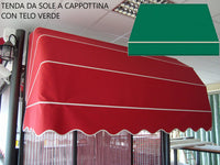 Tenda Sole Cappottina 5 Raggi, Telo PVC Verde, Largh. 1,50 x Sporgenza 1, UV-Resistente, Impermeabile Giardino, Balcone