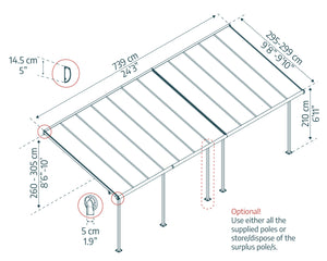 Pergola Sierra Addossata in Alluminio  3X7.4 m Grigio  