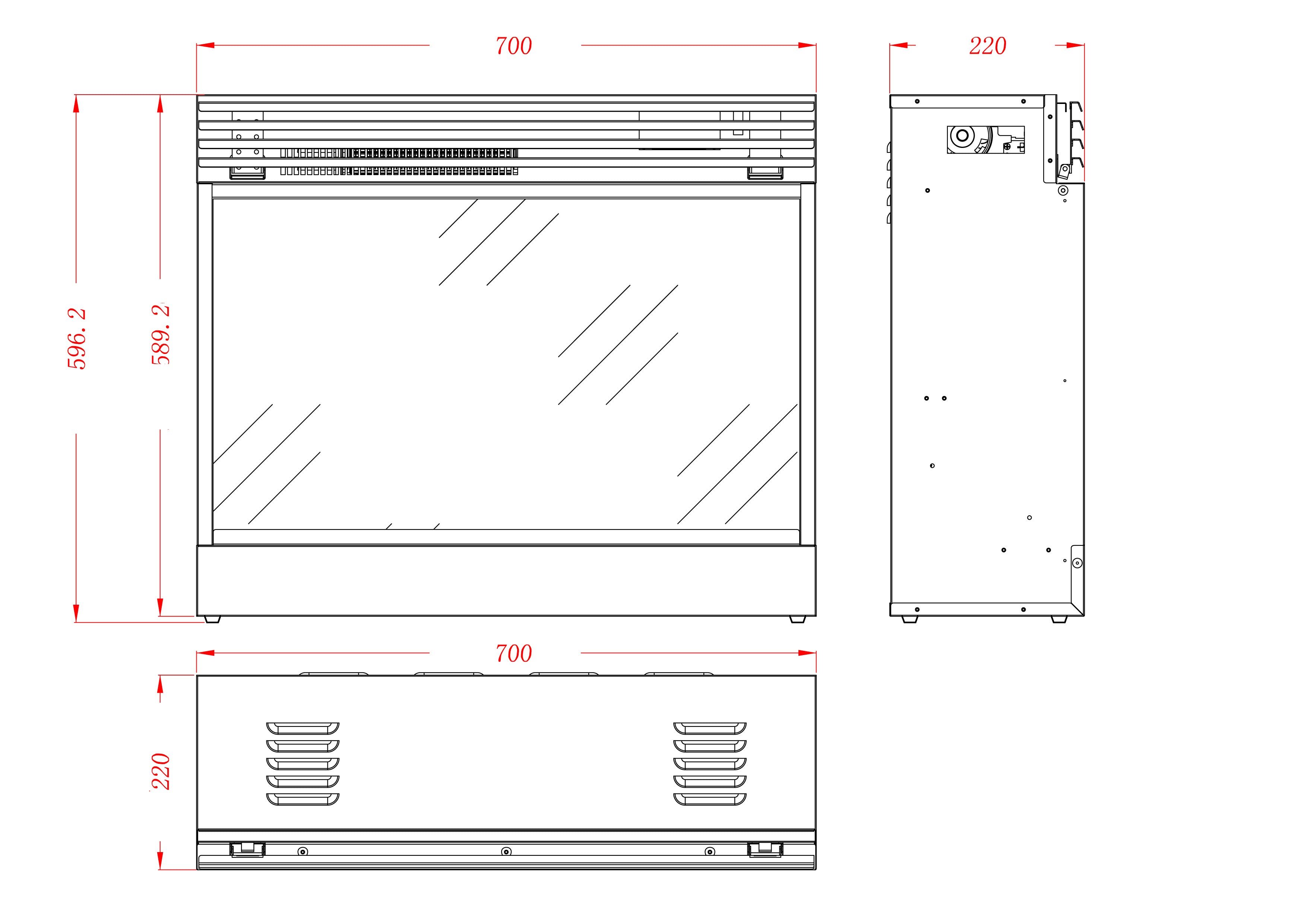 Camino Elettrico da Incasso 59,62x70x22 cm Effetto Fiamma 1950W Mirabella