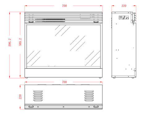 Camino Elettrico da Incasso 59,62x70x22 cm Effetto Fiamma 1950W Mirabella