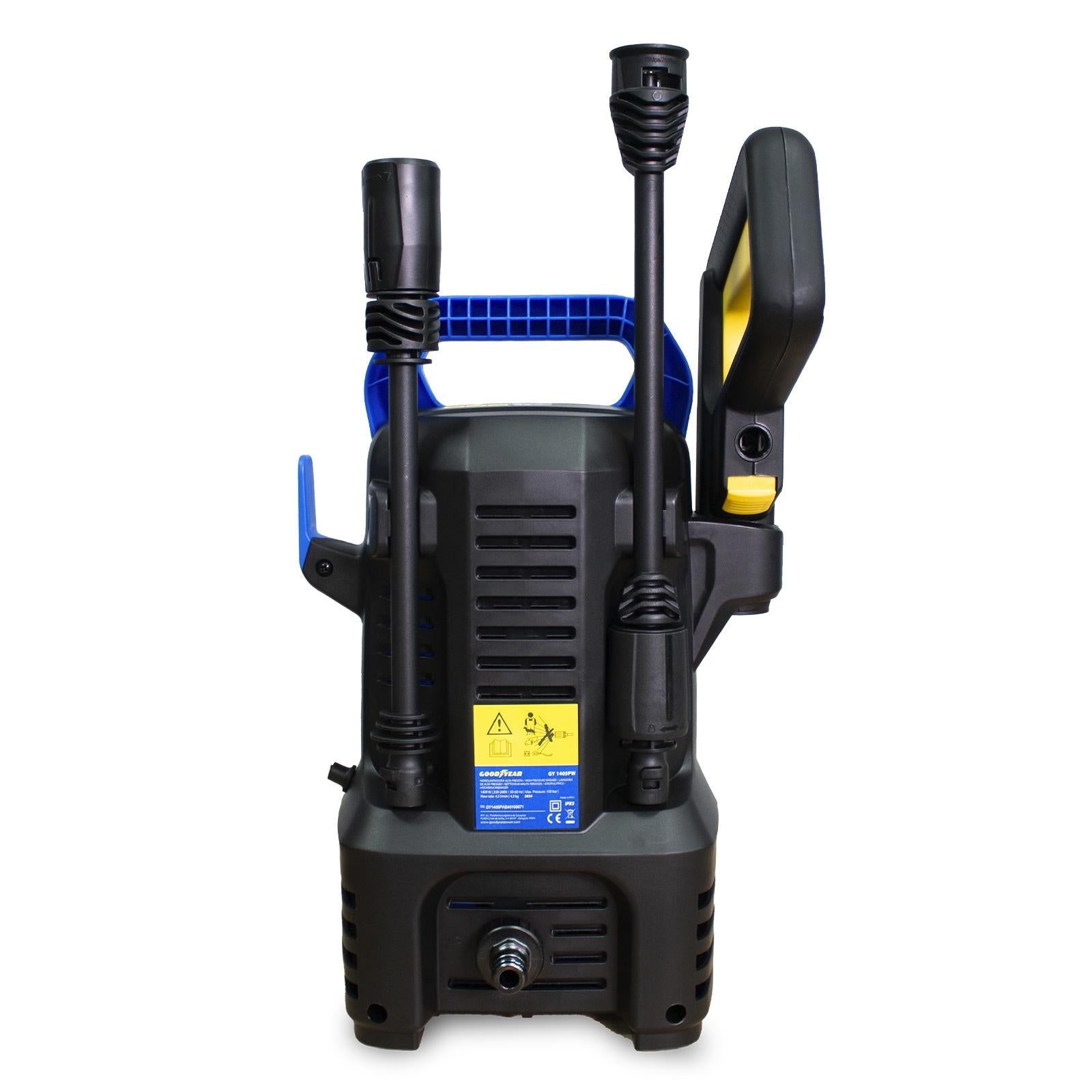 Idropulitrice 1400W 100 Bar 4.5 l/min. Pistola e lancia. Sistema di arresto automatico.Pistola PP.Tubo da 5m Goodyear