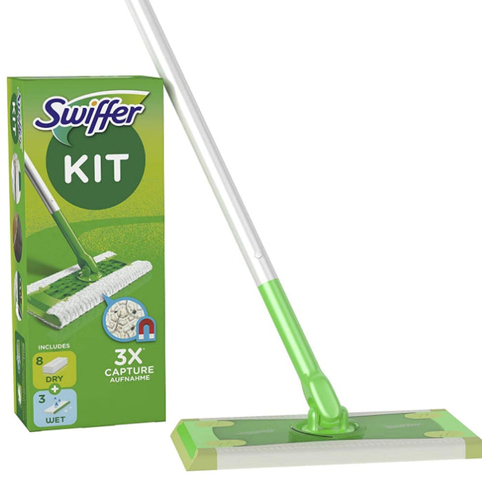 Swiffer scopa cattura polvere confezione da 1 manico & 8 panni asciutti & 3 panni umidi