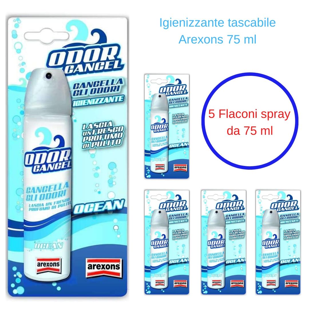 Igienizzante spray portatile tascabile arexons 5 flaconi da 75 ml