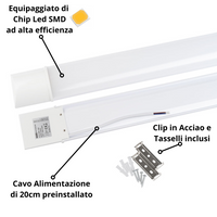 Plafoniera led 40 watt slim lineare batten 120 centimetri risparmio energetico temperatura 6000k