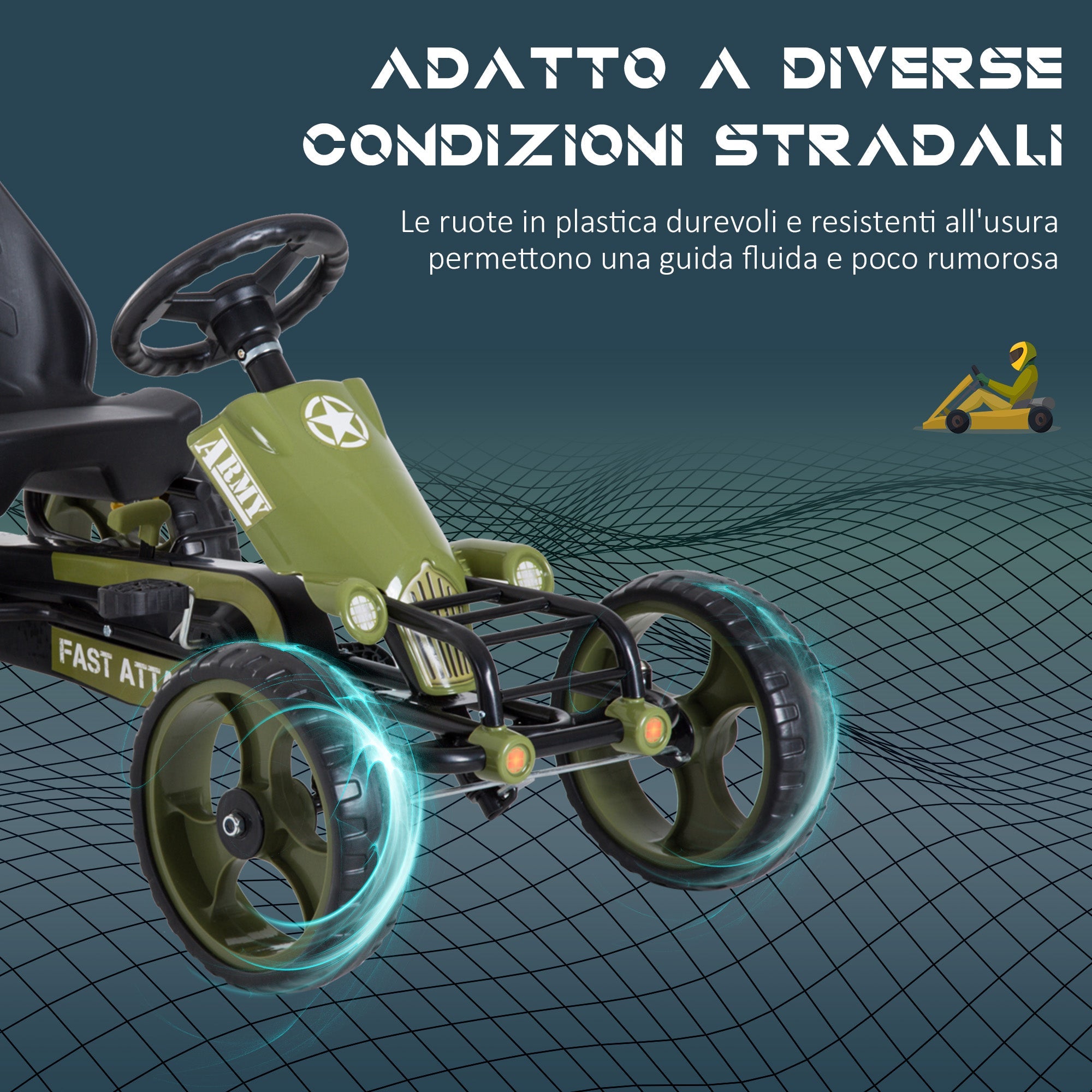 Go Kart a Pedali per Bambini Sedile Regolabile e Freno a Mano Verde