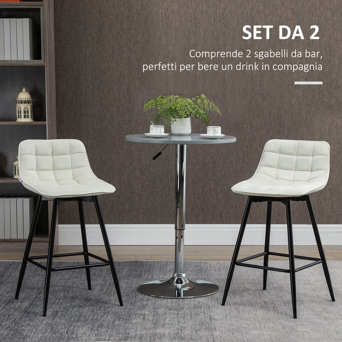 Set 2 Sgabelli da Bar 45x47x88 cm in Metallo e Velluto Crema