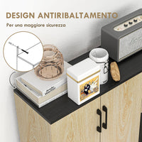 Credenza 2 Ante 2 Cassetti 90x30x75,5 cm in Legno Noce e Nero