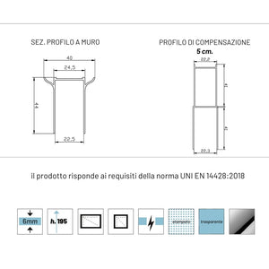 Porta nicchia doccia pieghevole modello edera cristallo temperato 6 millimetri *** misure 87-90xh195 cm trasparente, ...