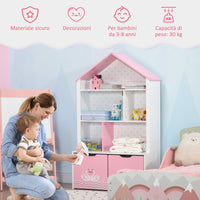 Scaffale Portagiochi per Bambini 78,5x34x127,5 cm con Ripiani Aperti e Cassetti Rosa