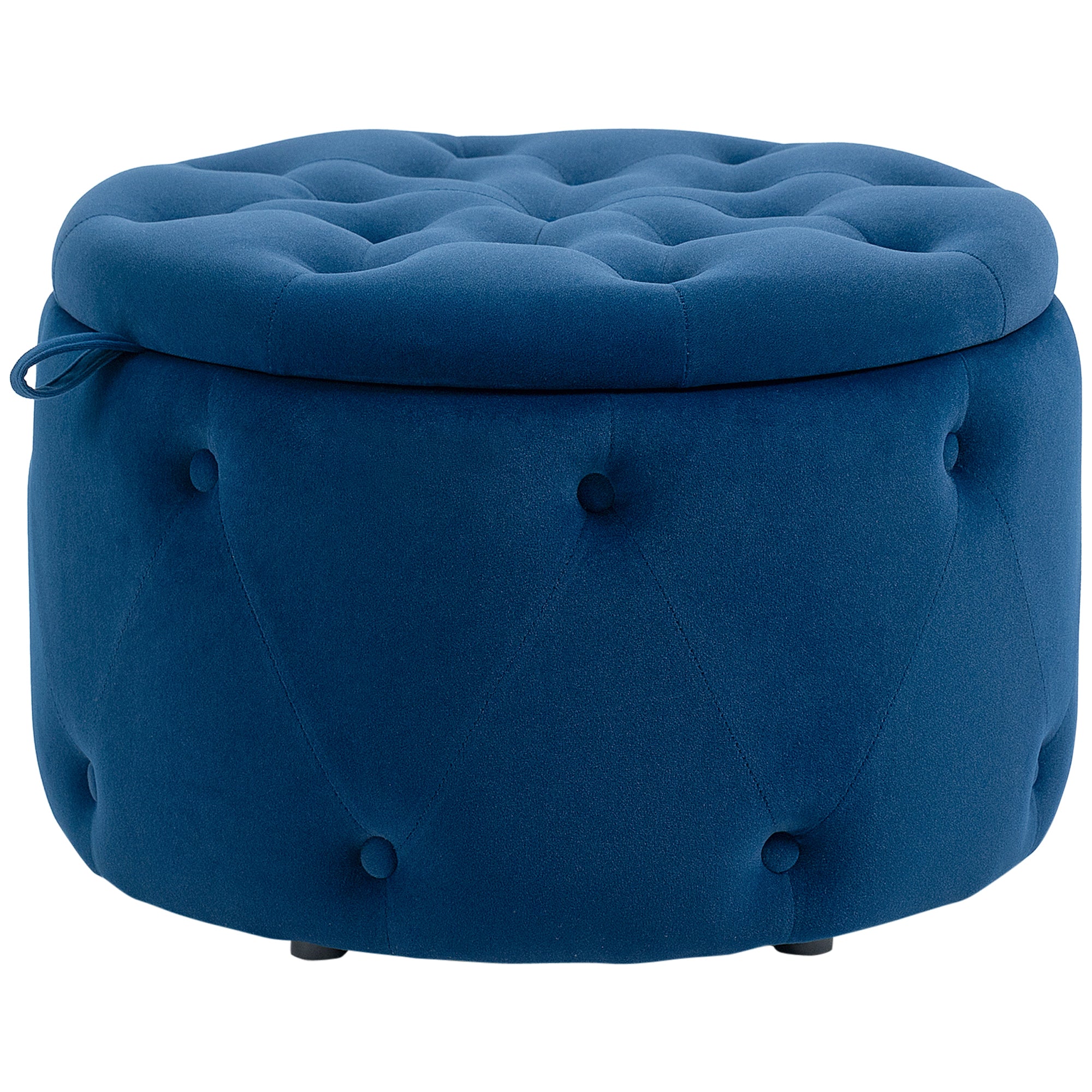 Pouf Poggiapiedi Ø60x40 cm in Velluto Blu Scuro