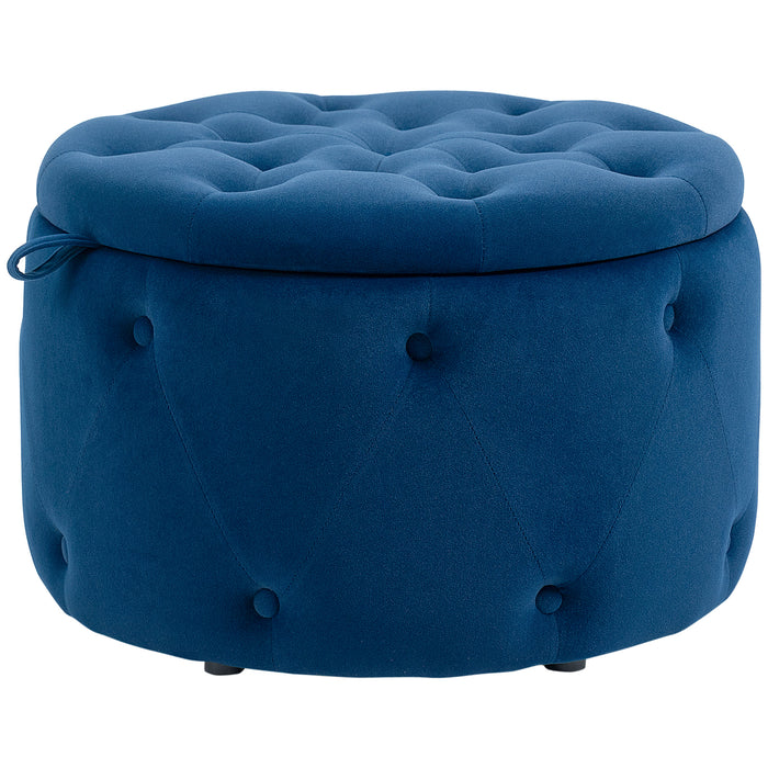 Pouf Poggiapiedi Ø60x40 cm in Velluto Blu Scuro