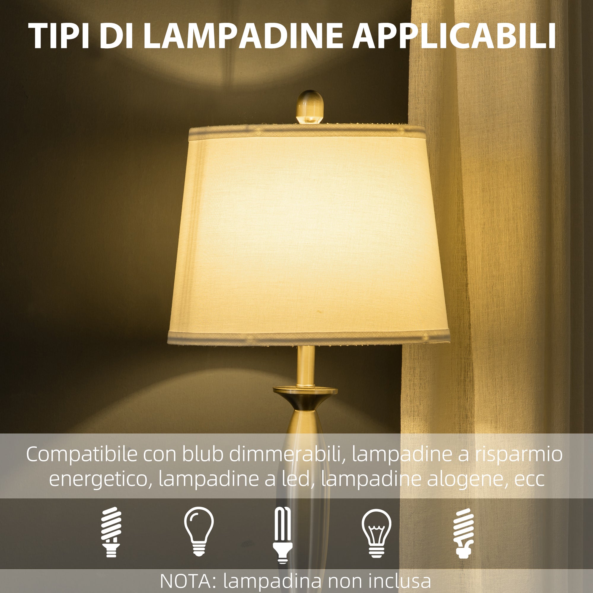 Set Lampada da Terra e Lampada da Tavolo 40W Attacco E27 in Acciaio e Tessuto Bianco e Argento