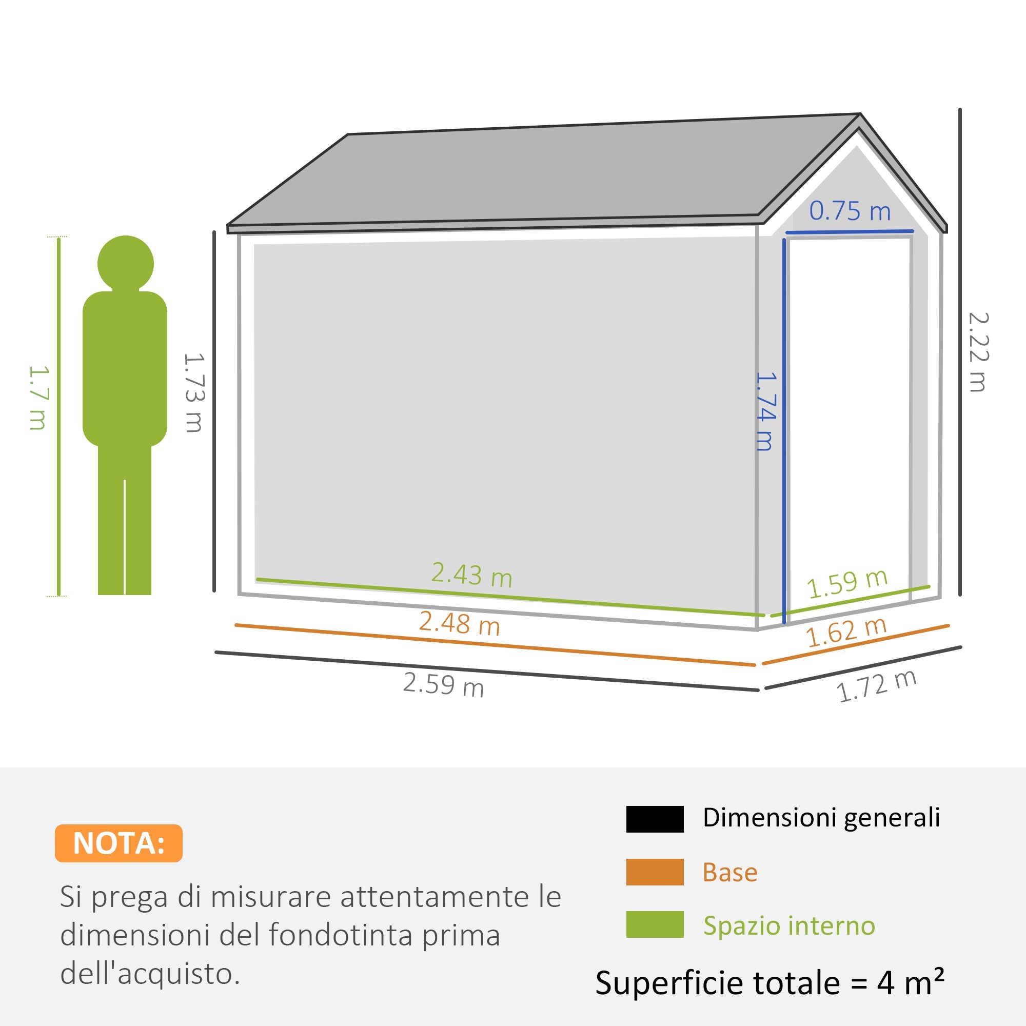 Casetta da Giardino Porta Attrezzi 259x172x222 cm in Acciaio Zincato e PP Grigia e Bianca