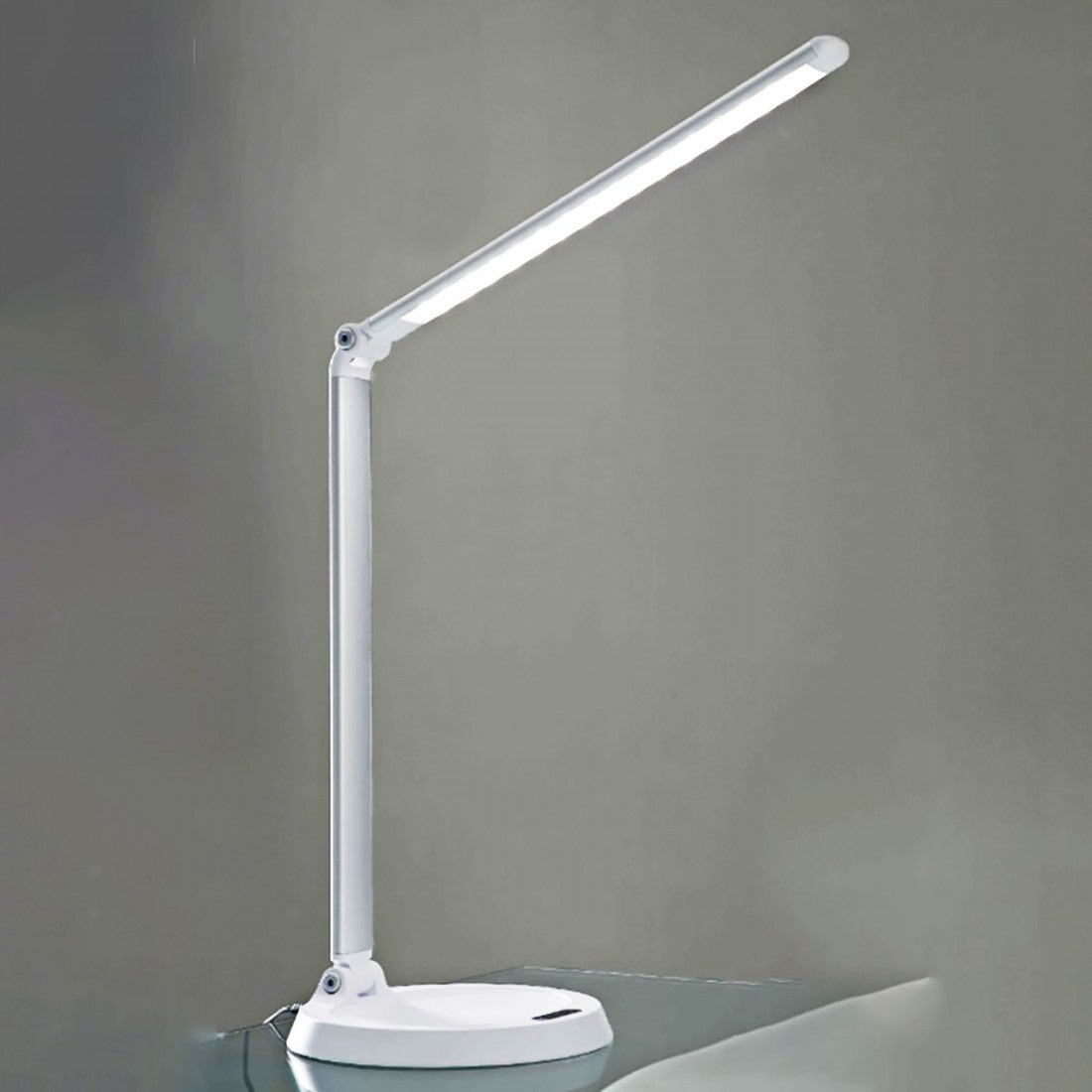 Abat-jour illuminando delta 6w led 440lm 3000°k abs dimmerabile lampada tavolo scrivania ip20, colore bianco+alluminio