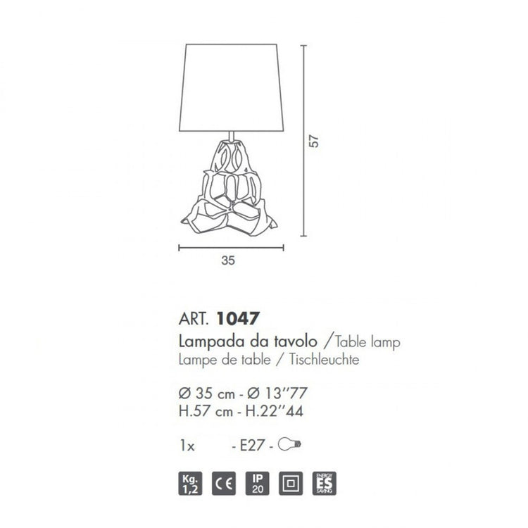 Abat-jour moderna selene anais 1047 011 009 e27 led metallo tessuto lampada tavolo, finitura metallo bianco