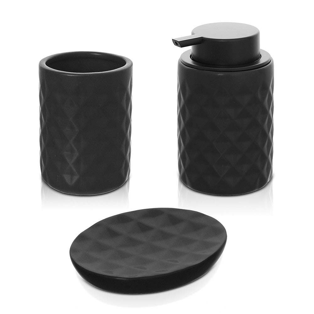 Accessori bagno da appoggio in set 3 pezzi ceramica colore nero Cristal