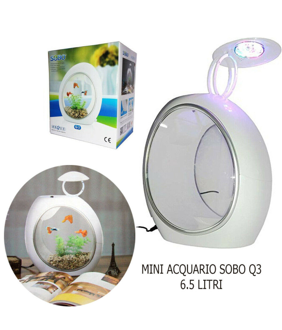 Acquario Mini Sobo 6.5 Litri Q-3 Luce Led Ovale Pesci Filtrazione Incorporporata         